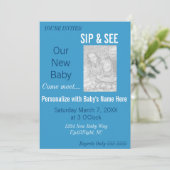 Blue Boy Foto Sip & See Uitnodiging (Staand voorkant)