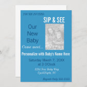 Blue Boy Foto Sip & See Uitnodiging (Voorkant / Achterkant)