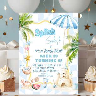 Blue Boy Groovy Beach Party Verjaardag Bash Kaart