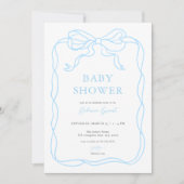 Blue Boy Hand Drawn Bow Baby shower Uitnodiging (Voorkant)