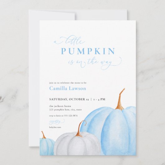 Blue Boy Little Citrouille Baby shower Invitation (Devant)