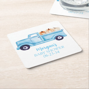 Blue Boy Little Pumpkin Schattige Baby shower Vierkante Kartonnen Onderzetter