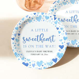 Blue Boy Little Sweetheart Valentijn Baby shower Papieren Bordje