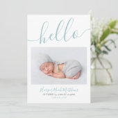Blue Boy Minimalist Photo Baby Faire-part Card (Debout devant)