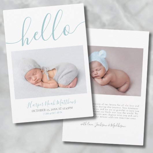 Blue Boy Minimalist Photo Baby Faire-part Card