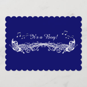 Blue Boy Musical Butterfly Baby shower Invitation Kaart