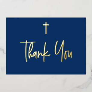 Blue Boy name First communique Bedankt Gold Cross Folie Uitnodiging