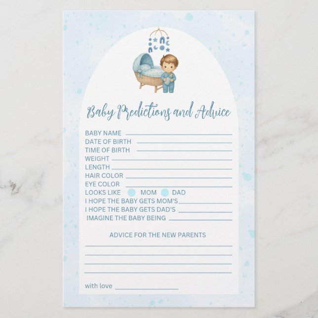 Blue Boy Nursery prédictions bébé et carte de cons (Devant)