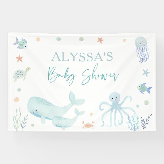 Blue Boy onder het Zeeen Baby shower Spandoek (Horizontaal)