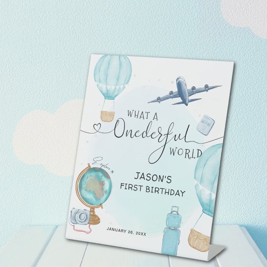 Blue Boy ONEderful World First Birthday Reclamebord Met Voetstuk
