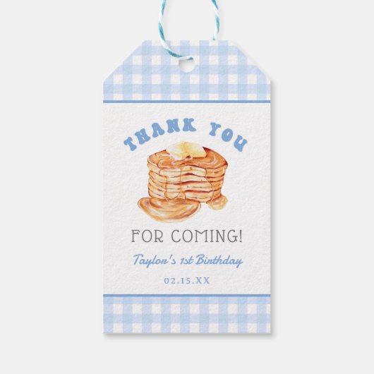 Blue Boy Pannenkoek Ontbijt Verjaardag Dank u Cadeaulabel (Achterkant)