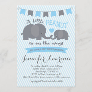 Blue Boy Peanut Elephant Baby shower-uitnodiging Kaart