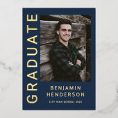 Blue Boy Photo Gold Foil Faire-part de graduation (Recto)
