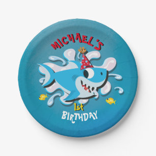 Blue Boy Shark Baby Birthday Party Paper Bord