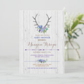 Blue Boy Stag Rustic Flower Baby shower Invitation (Debout devant)