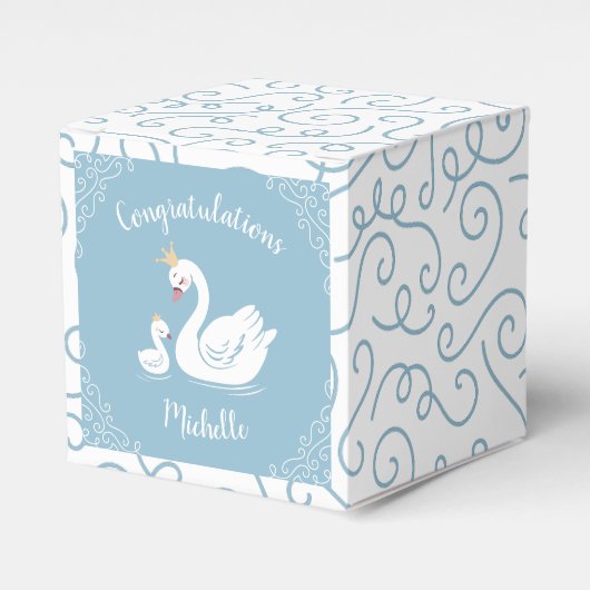 Blue Boy Swan Baby shower Bedankdoosjes (Voorkant Zijde)