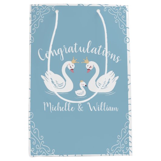 Blue Boy Swan Baby shower Medium Cadeauzakje (Voorkant)