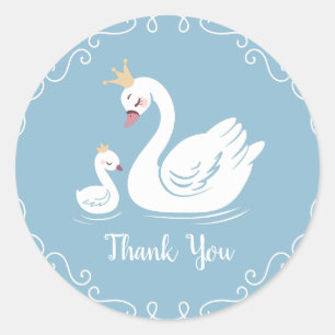Blue Boy Swan Baby shower Ronde Sticker