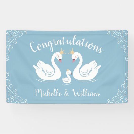 Blue Boy Swan Baby shower Spandoek (Horizontaal)
