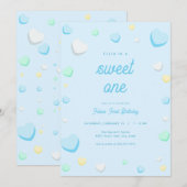 Blue Boy Sweet One First Birthday Invitation Kaart (Voorkant / Achterkant)