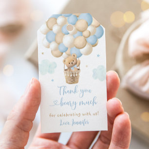 Blue Boy Teddy Bear Balloons Baby shower Cadeaulabel