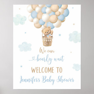 Blue Boy Teddy Bear Balloons Baby shower Welkom Poster