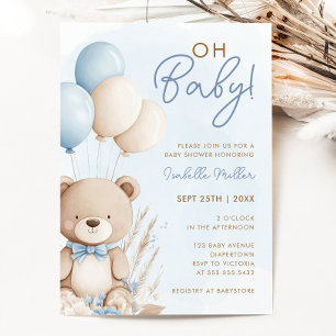 Blue Boy Teddy Bear Boho Baby shower Kaart