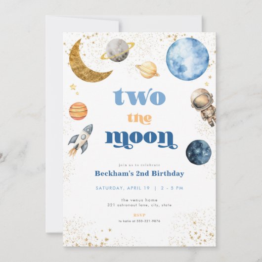 Blue Boy Two the Moon Anniversaire Invitation (Devant)