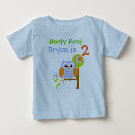 Blue Boy Uil Gepersonaliseerd Verjaardag T-shirt (Voorkant)