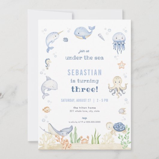 Blue Boy Under the Sea Anniversaire Invitation (Devant)