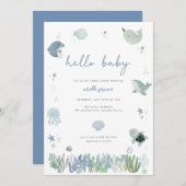 Blue Boy Under the Sea Baby shower Invitation (Devant / Derrière)