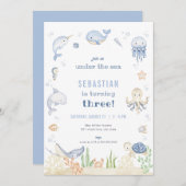 Blue Boy Under the Zee Verjaardagsuitnodiging Kaart (Voorkant / Achterkant)