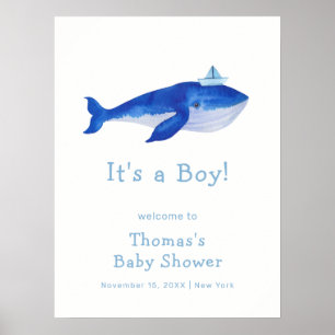 Blue Boy Under The Zee Whale Baby shower Welkom Poster
