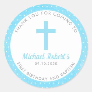 Blue Boys Baptism Christening Favor Dank je Ronde Sticker