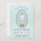 Blue Boys Bunny Verjaardagsfeestje Kaart (Voorkant)