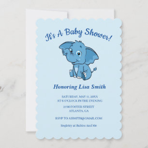 Blue Boy's Elephant Baby shower Kaart