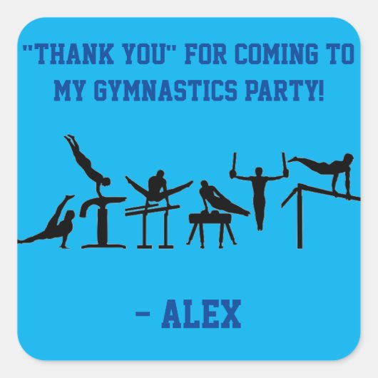 Blue BOYS Gymnastiek "Bedankt" Party Stickers (Voorkant)