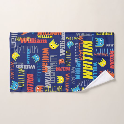 Blue boys nom pixel alien graphique serviettes Wil (Serviette à main)