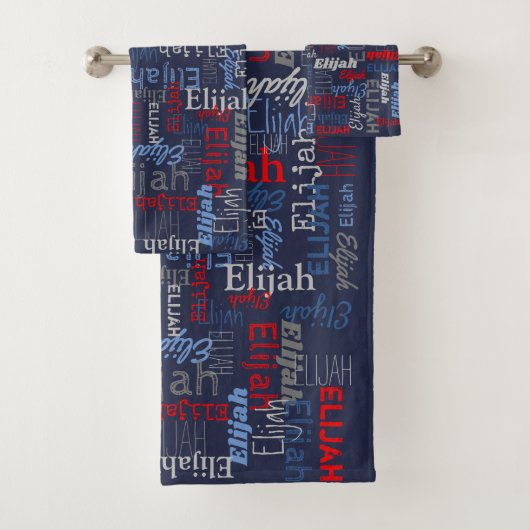 Blue boys nom texte graphique serviettes Elijah (En situation)