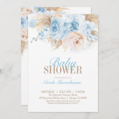 Blue Boys Pampas Grass Baby shower Invitation (Devant / Derrière)