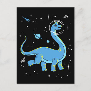 Blue Brachiosaurus dinos in de ruimte Briefkaart
