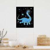 Blue Brachiosaurus dinos in de ruimte Poster (Keuken)