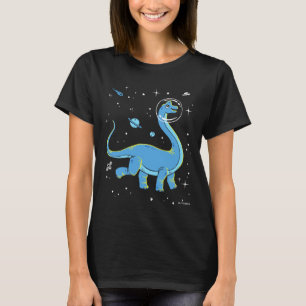 Blue Brachiosaurus dinos in de ruimte T-shirt