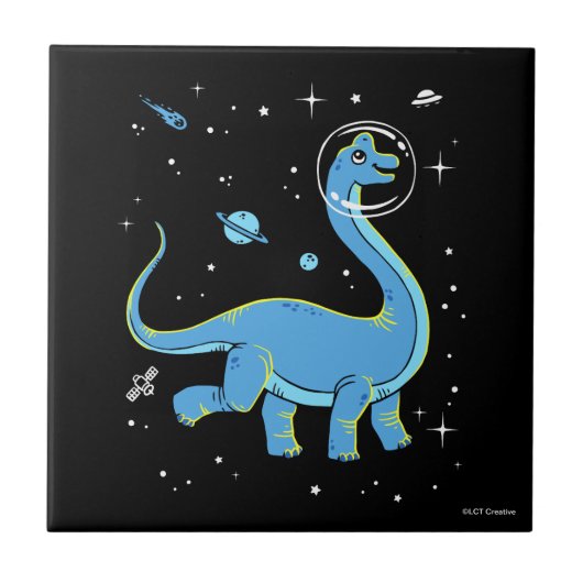 Blue Brachiosaurus dinos in de ruimte Tegeltje (Voorkant)