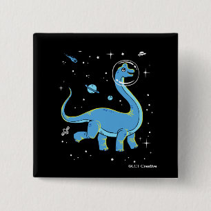 Blue Brachiosaurus dinos in de ruimte Vierkante Button 5,1 Cm