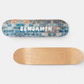 Blue Brick, Rust and White Painted Wall - Monogram Skateboard (Horizontaal)