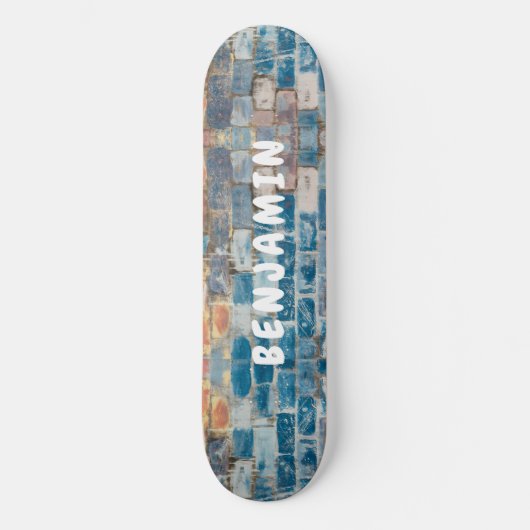 Blue Brick, Rust and White Painted Wall - Monogram Skateboard (Voorkant)