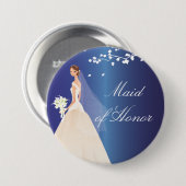 Blue Bride Maid of Honor Bridal Party Button (Voorkant /achterkant)