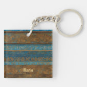 Blue Bronze and Gold Grunge Stripes Sleutelhanger (Achterkant)