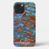 Blue Bronze Copper Metallic Pattern, gepersonalise iPhone Hoesje (Achterkant)